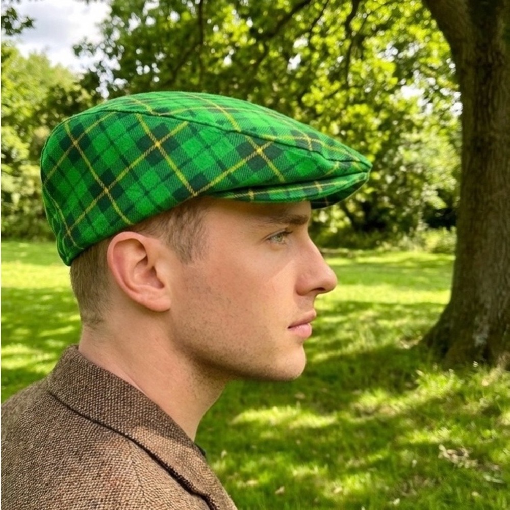 Custom Green Plaid Flat Cap | St. Patrick’s Day Hat | green plaid flat cap